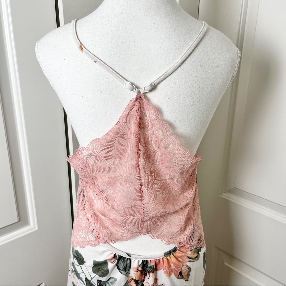 La Vie En Rose Floral Boudoir Camisole Night Slip w/ Pink Coquette Lace Details - Picture 8 of 15